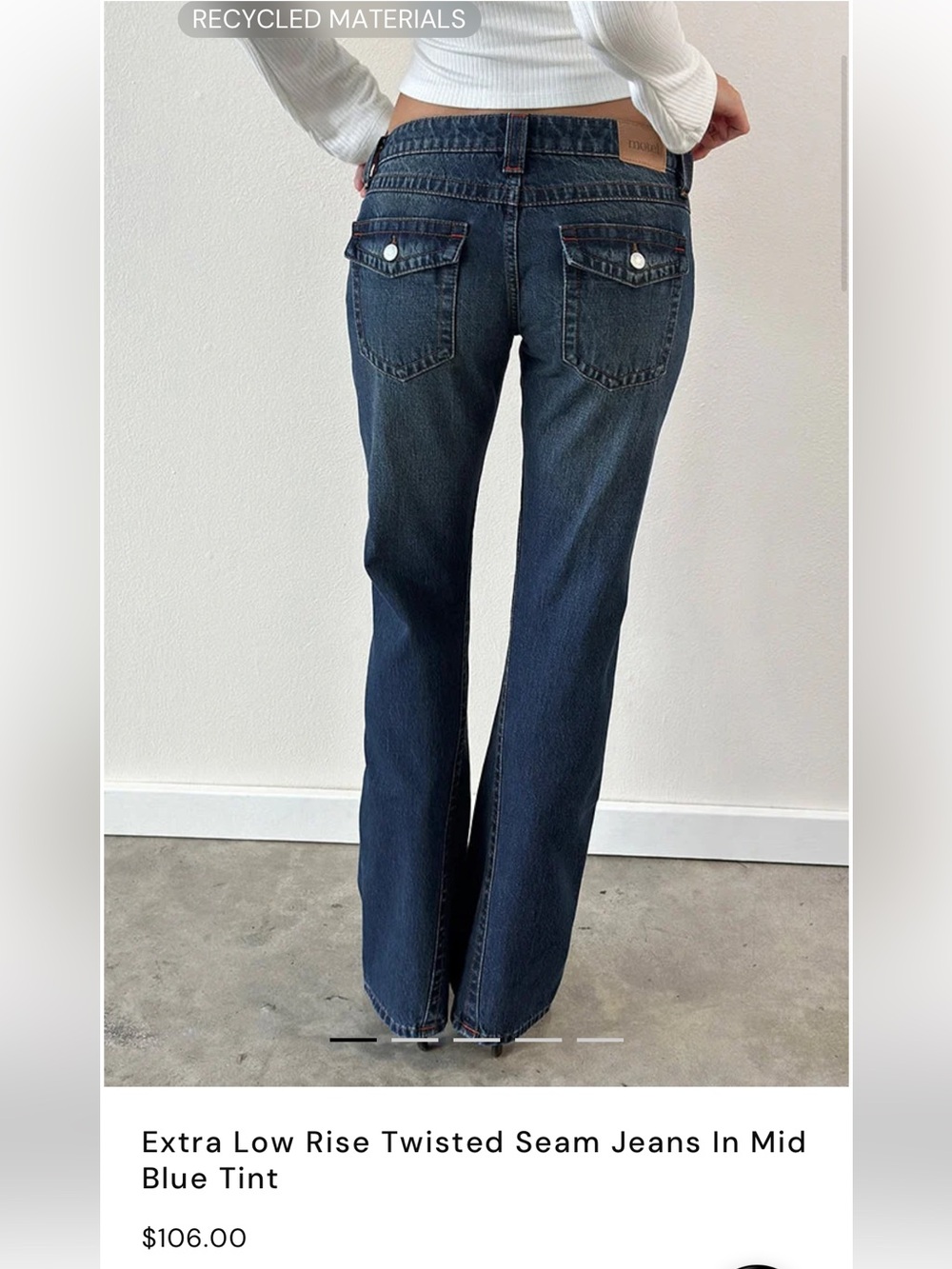 Motel Rocks Extra Low Rise Twisted Seam Jeans in Mid Blue Tint
